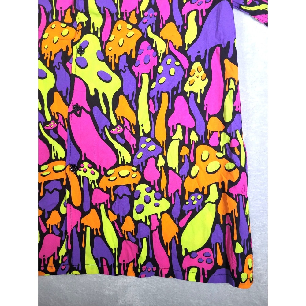 iHeartRaves Shirt Men L Purple Kool Shrooms Rayon Trippy Mushroom Print Y2K Rave - Picture 4 of 11